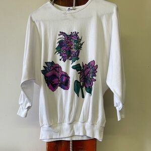 White Sweatshirt with Purple Floral Design